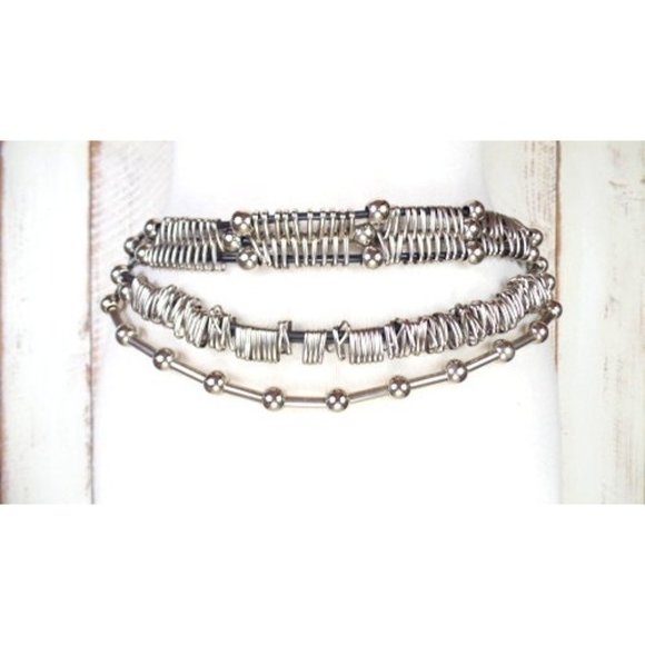 Vintage white leather silver metal link chain beaded statement belt main image 5